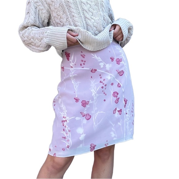 Banana Republic Vintage Sakura Cherry Blossom Layered Silk Flowy Bell Skirt 14 - Picture 1 of 9